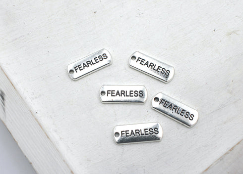 fearless charm, silver charms, rectangle charms, blue enamel, mixed metal, 21mm x 8mm, hole 1.5mm, sold as 5 pieces.